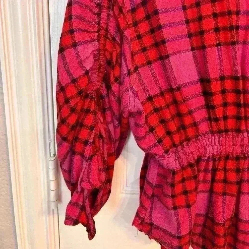 Free People "Pacific Dawn" Plaid Top Size S - Picture 4 of 5